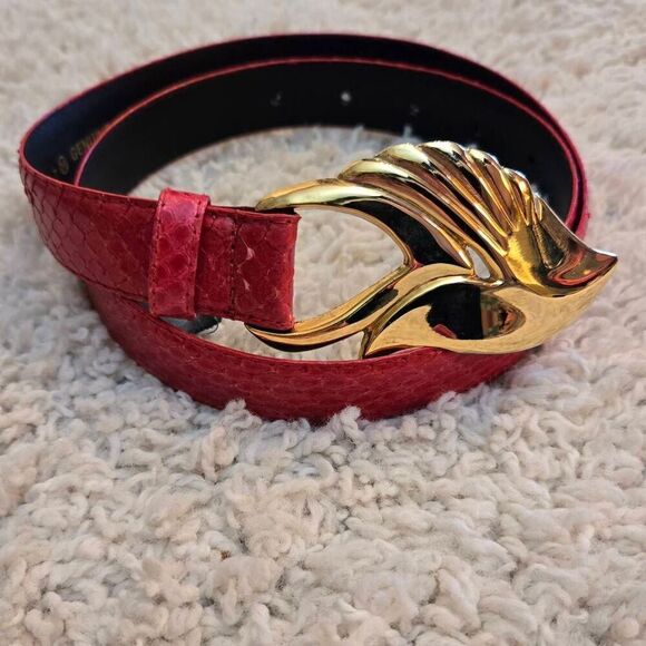 Vintage Accessories - Vintage Leather Shop Red Snake Skin Belt Medium